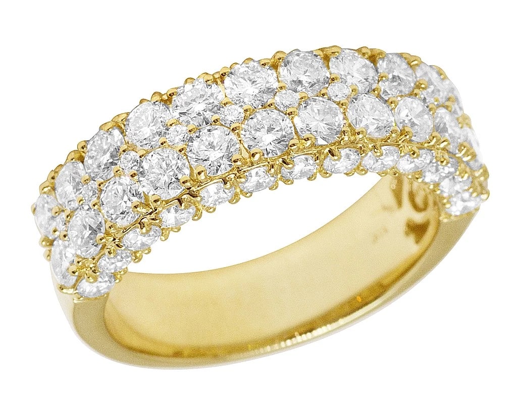 14K YELLOW GOLD TWO ROW REAL DIAMOND BAND RING (1 of 5)