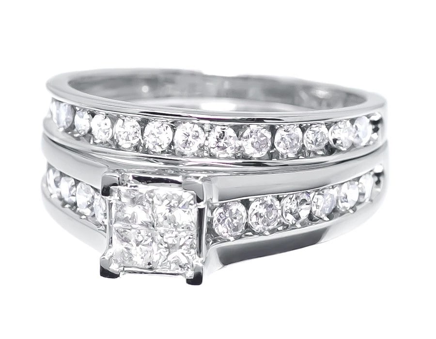 PRINCESS/ROUND DIAMOND BRIDAL RINGS SET 10K WHITE GOLD (1 of 3)