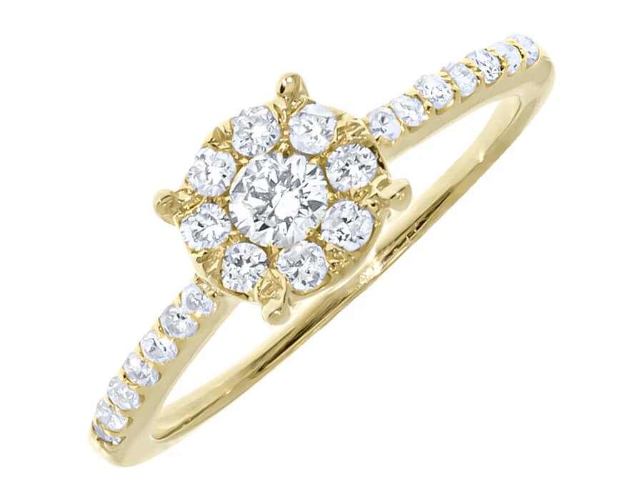 14K YELLOW GOLD LADIES ROUND DIAMOND FLOWER RING (1 of 4)