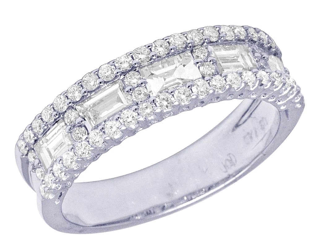 UNISEX 14K WHITE GOLD REAL DIAMOND 3 ROW RING (1 of 4)