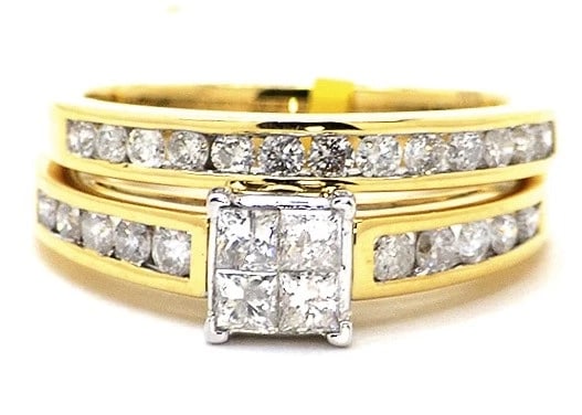 10K YELLOW GOLD PRINCESS ROUND CUT DIAMOND BRIDAL RING (1 of 3)