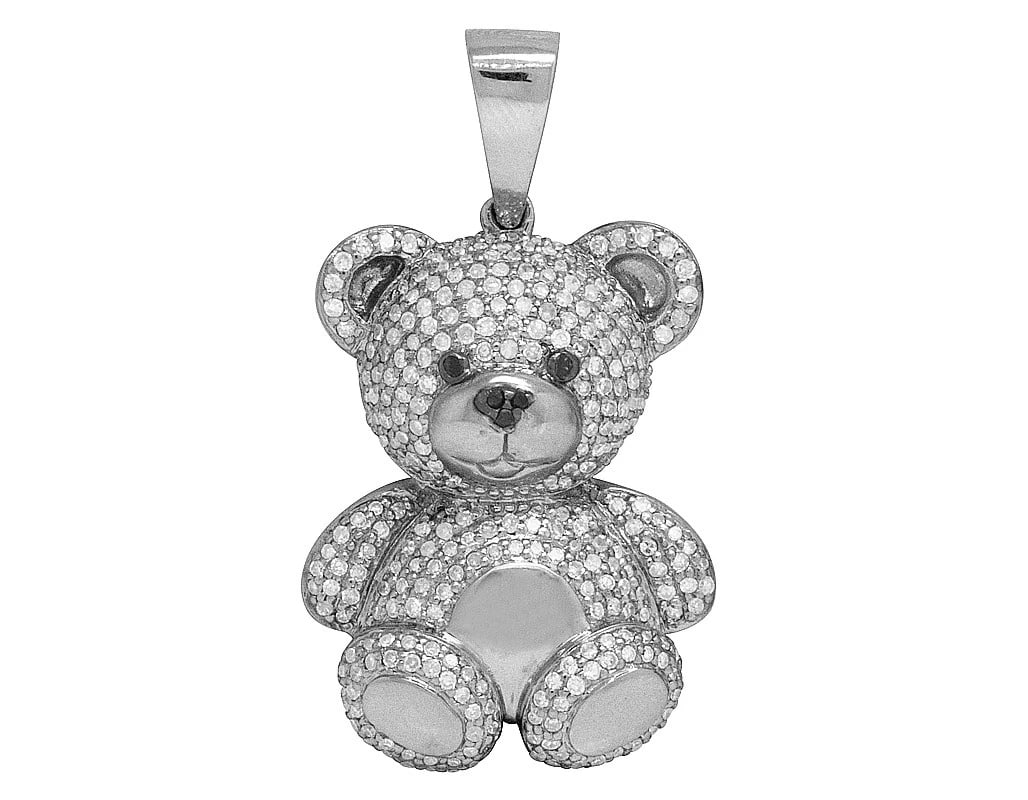 LADIES 10K WHITE GOLD DIAMOND TEDDY BEAR PENDANT (1 of 3)