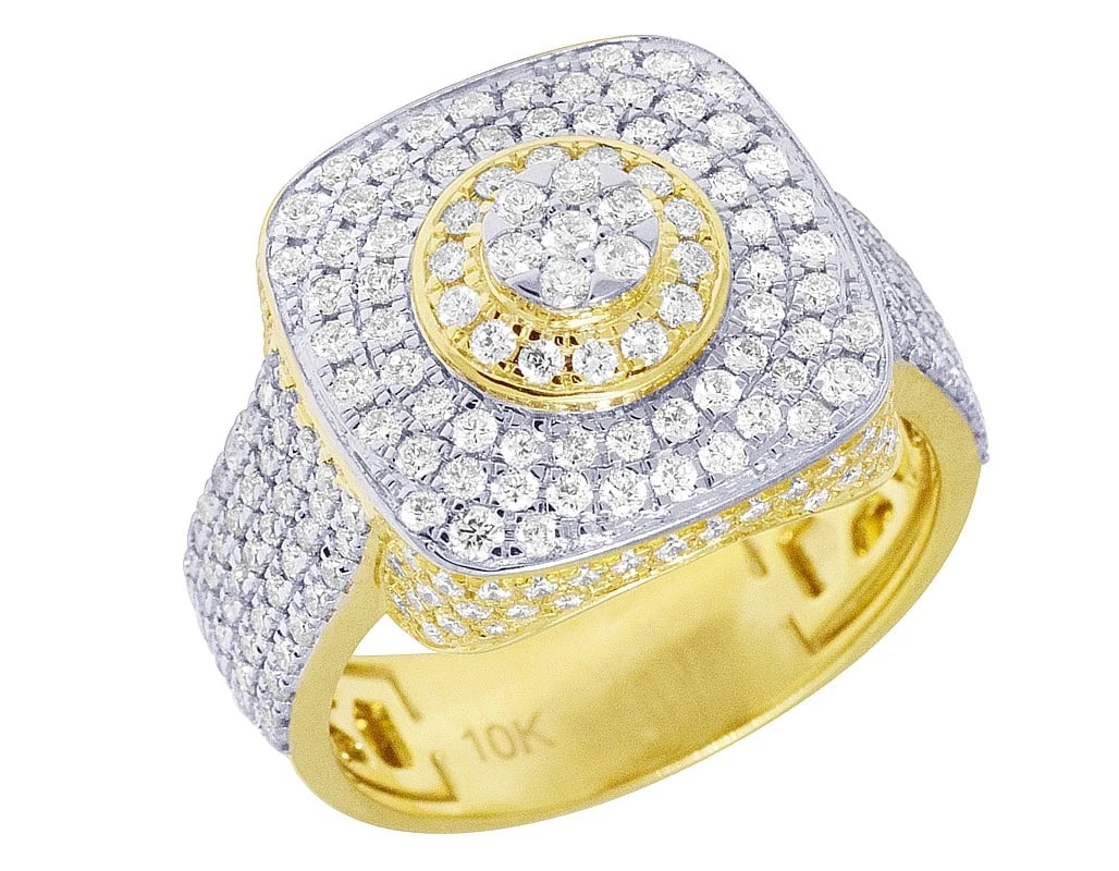 10K YELLOW-WHITE GOLD REAL DIAMOND SQUARE PINKY RING (1 of 5)