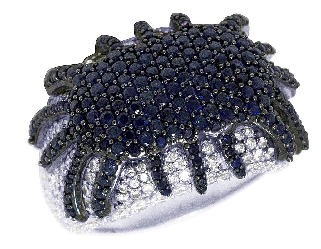 10K WHITE GOLD REAL DIAMOND SAPPHIRES SPLATTER PINKY RING: 10K White Gold Real Diamond Sapphires Splatter Pinky Ring Brand: None Type: Ring Material: 10K White Gold Main Stone/Creation Natural Color: White Size: 10 US Accessories: None Accessories