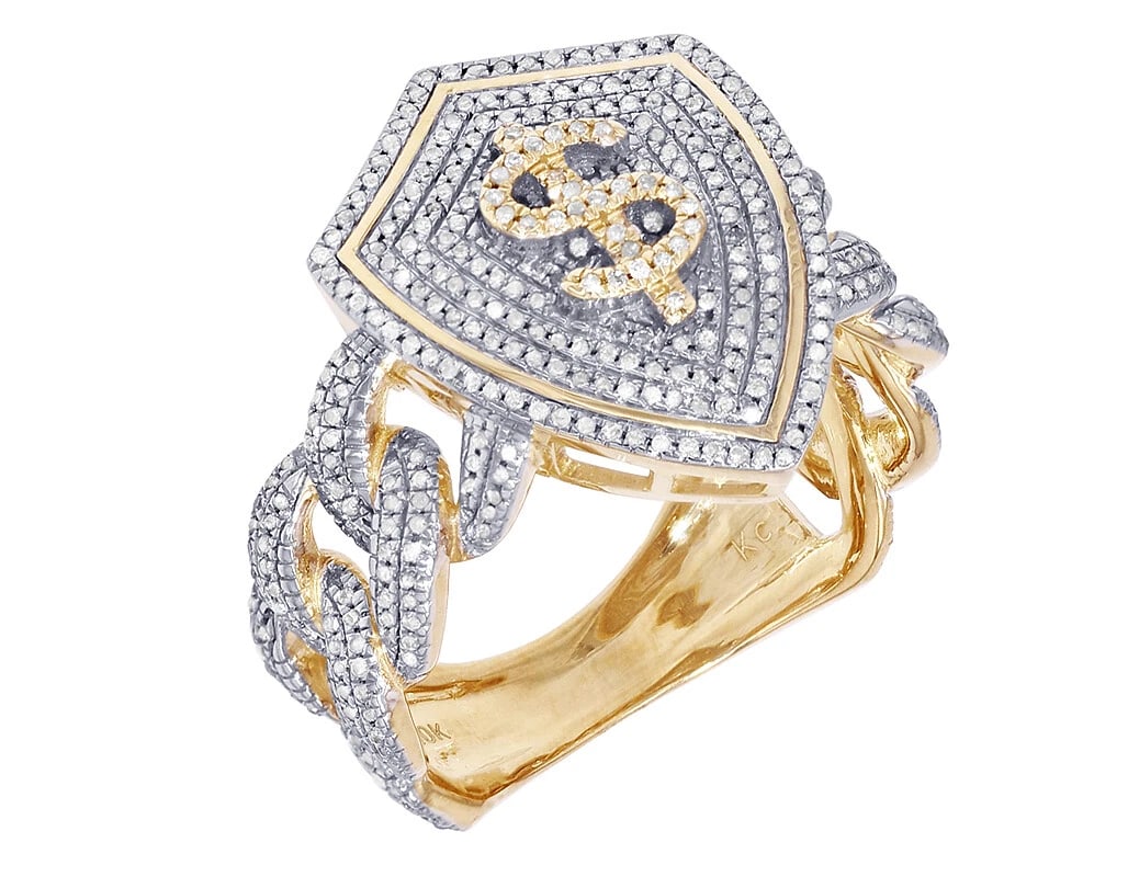 SHIELD "$" REAL DIAMOND CUBAN RING 10K YELLOW-WHITE GOLD (1 of 5)