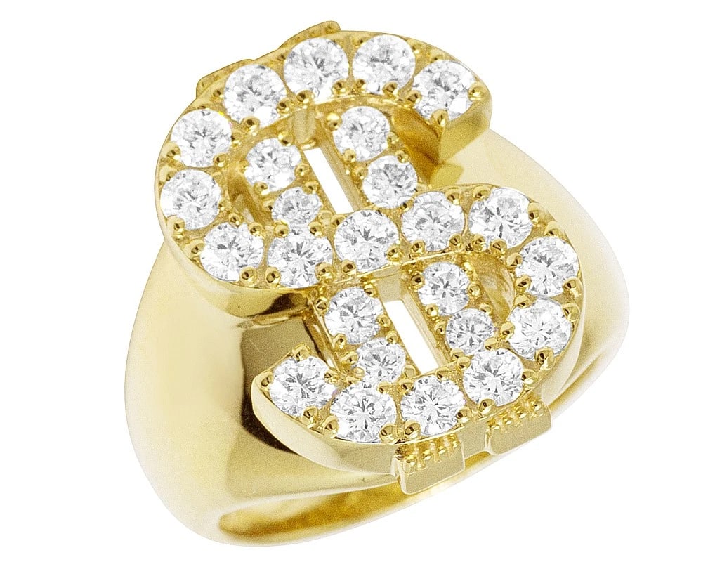 10K YELLOW GOLD DOLLAR SIGN DIAMOND PRONG PINKY RING (1 of 5)
