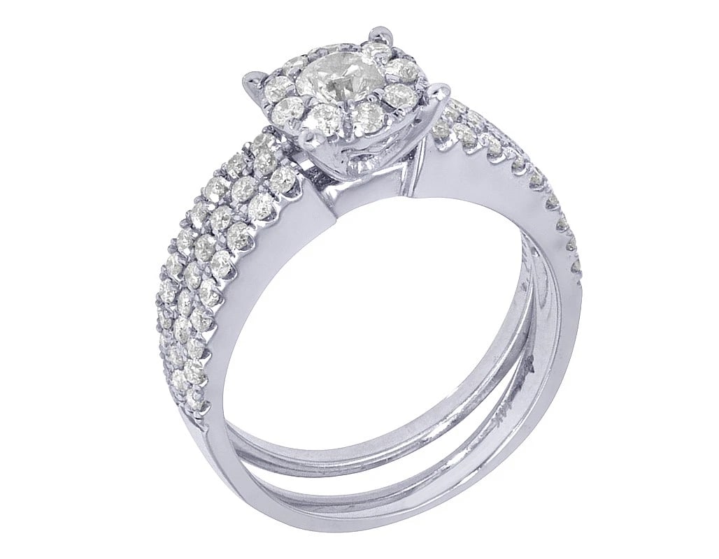 SOLITAIRE HALO REAL DIAMOND RINGS 14K WHITE GOLD (1 of 5)