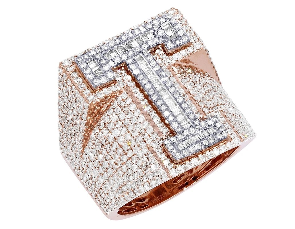 INITIAL "T" DIAMOND RING 10K ROSE-WHITE GOLD (1 of 5)