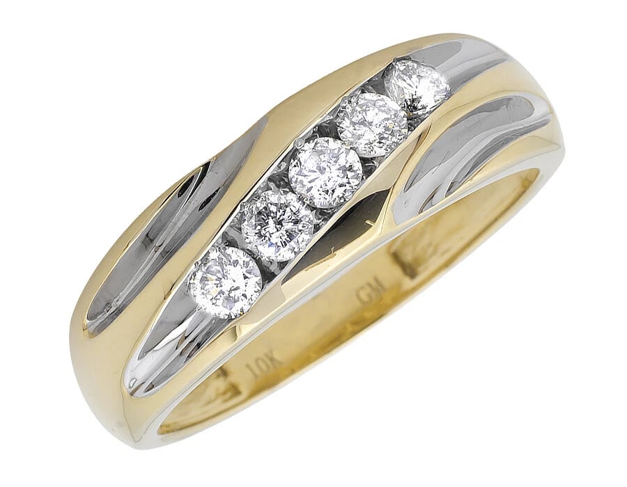 10K TWO-TONE GOLD MENS ROUND CHANNEL DIAGONAL DIAMOND RING (1 of 3)