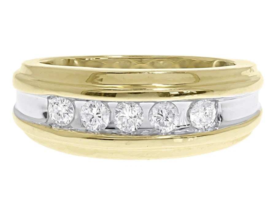14K GOLD TWO TONE MENS ROUND DIAMOND CHANNEL RING (1 of 4)