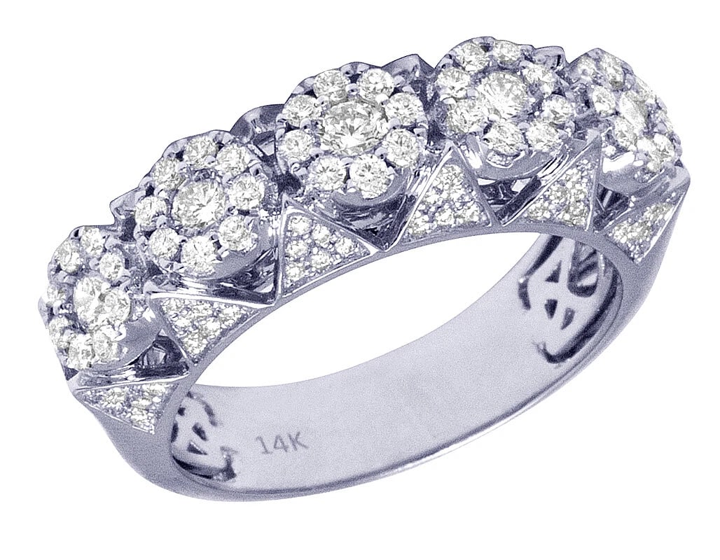 14K WHITE GOLD REAL DIAMOND CLUSTER PYRAMID RING (1 of 5)