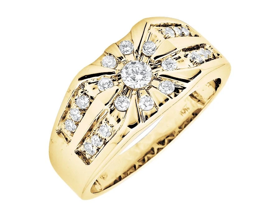 MENS 10K YELLOW GOLD NATURAL DIAMOND STRIP ROW RING: Mens 10K Yellow Gold Natural Diamond Strip Row Ring Brand: None Type: Ring Material: 10K Yellow Gold Main Stone/Creation Natural Color: Yellow Gold Size: 7 US Accessories: None Accessories