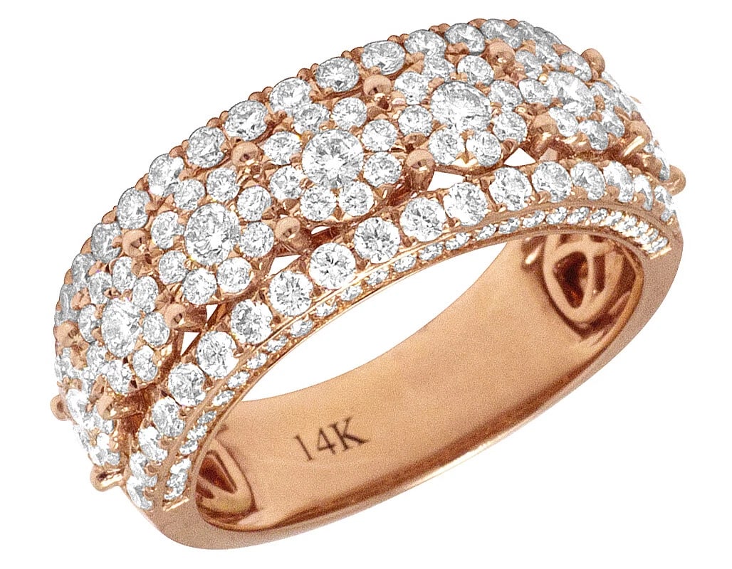 14K MENS ROSE GOLD REAL DIAMOND FLOWER CLUSTER PINKY RING (1 of 5)