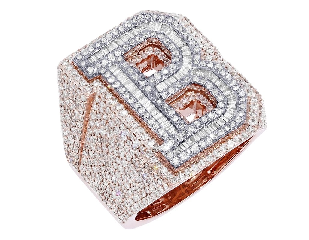 INITIAL "B" REAL DIAMOND RING 10K ROSE-WHITE GOLD (1 of 5)