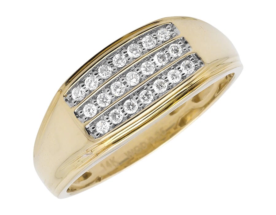 14K YELLOW GOLD THREE ROWS PRONG-SET DIAMOND RING (1 of 3)
