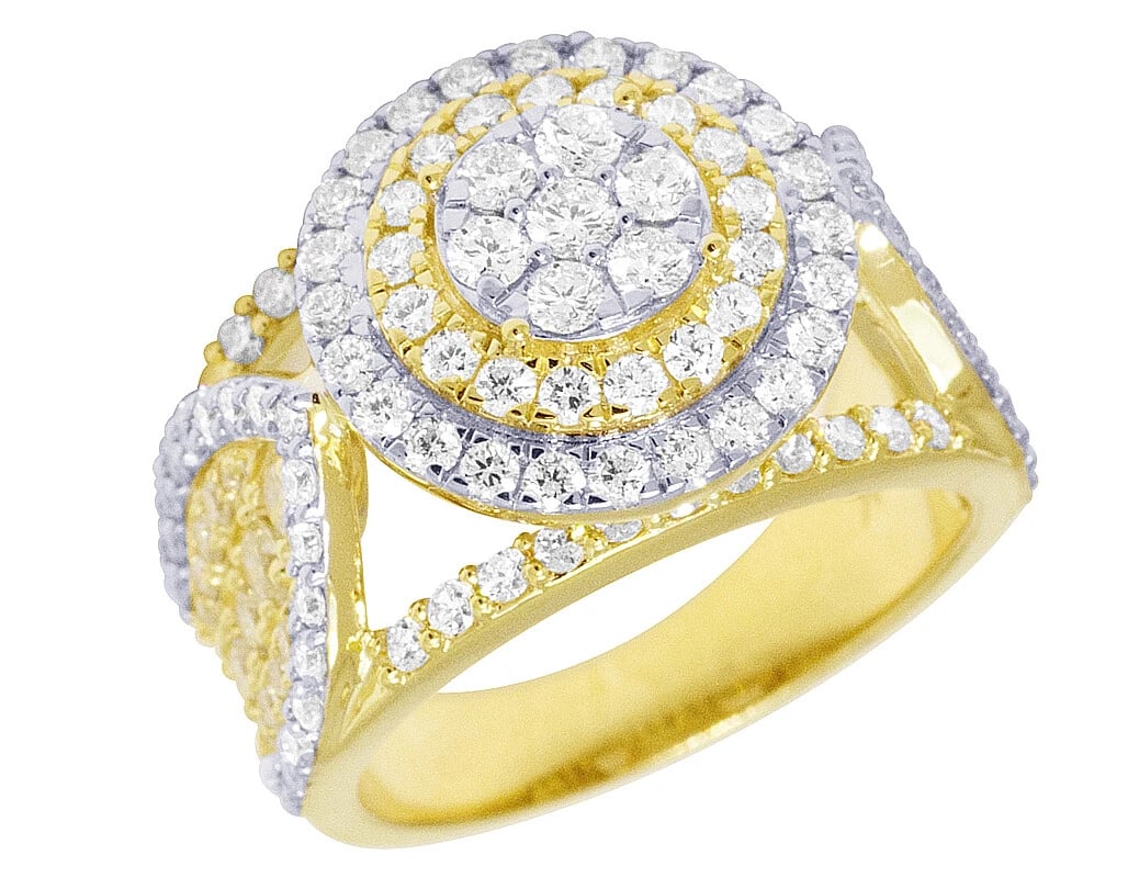 10K YELLOW/ WHITE GOLD REAL DIAMOND ROUND CLUSTER RING (1 of 5)