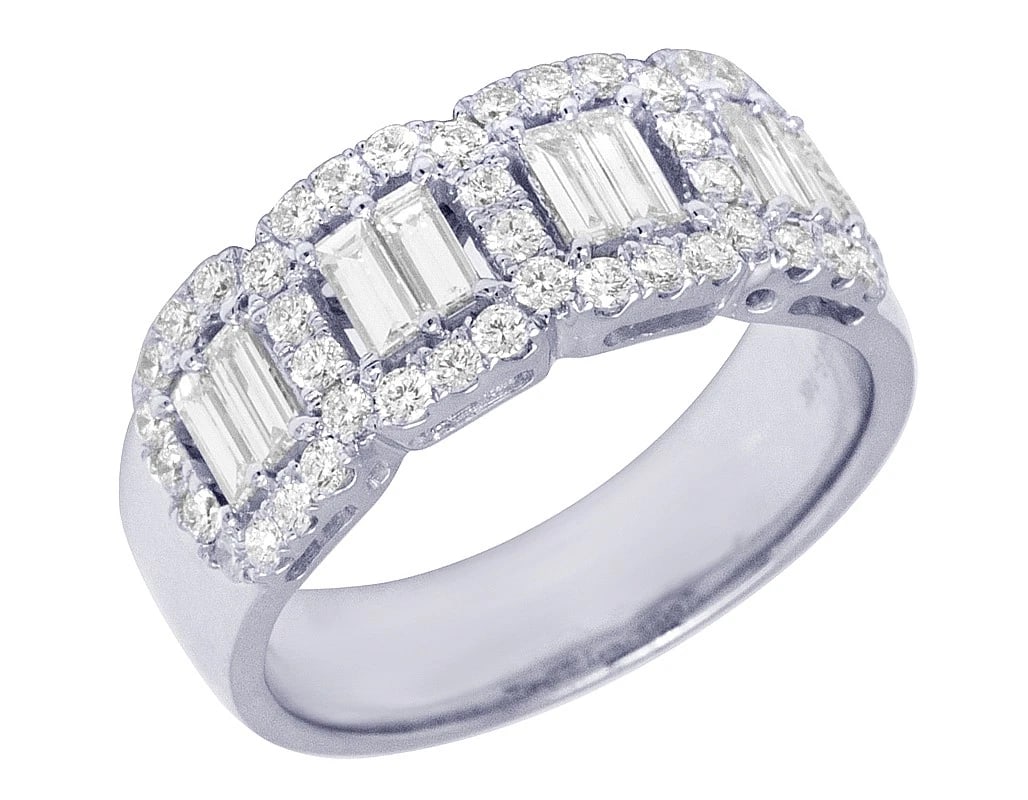 MEN 14K WHITE GOLD HALO BAGUETTE REAL DIAMOND RING (1 of 5)