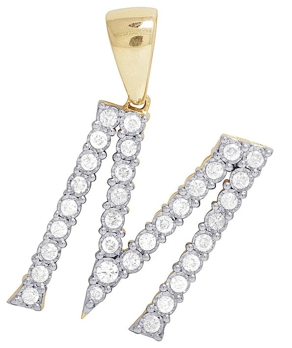 UNISEX REAL 10K YELLOW GOLD GENUINE DIAMOND LETTER M PENDANT (1 of 2)