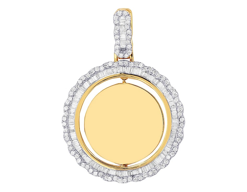 BAGUETTE REAL DIAMOND MEMORY PENDANT 10K YELLOW GOLD: Baguette Real Diamond Memory Pendant 10K Yellow Gold Brand: None Type: Pendant Material: 10K Yellow Gold Main Stone/Creation Natural Color: Yellow Gold Size: Dimension L 2", W 1.4" Accessories: N