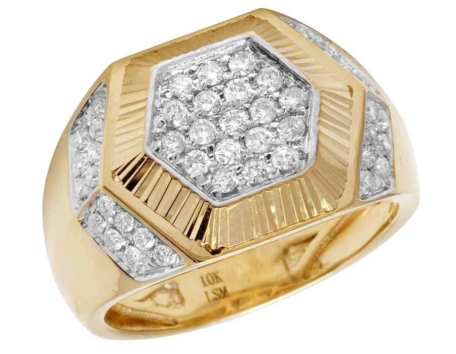 MEN'S 10K YELLOW GOLD GENUINE DIAMOND PINKY RING (1 of 5)