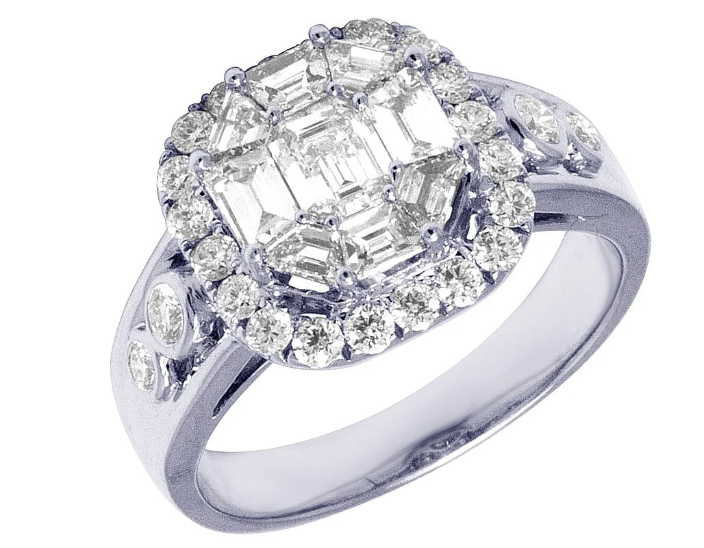 LADIES 14K WHITE GOLD REAL DIAMOND HALO RING (1 of 5)