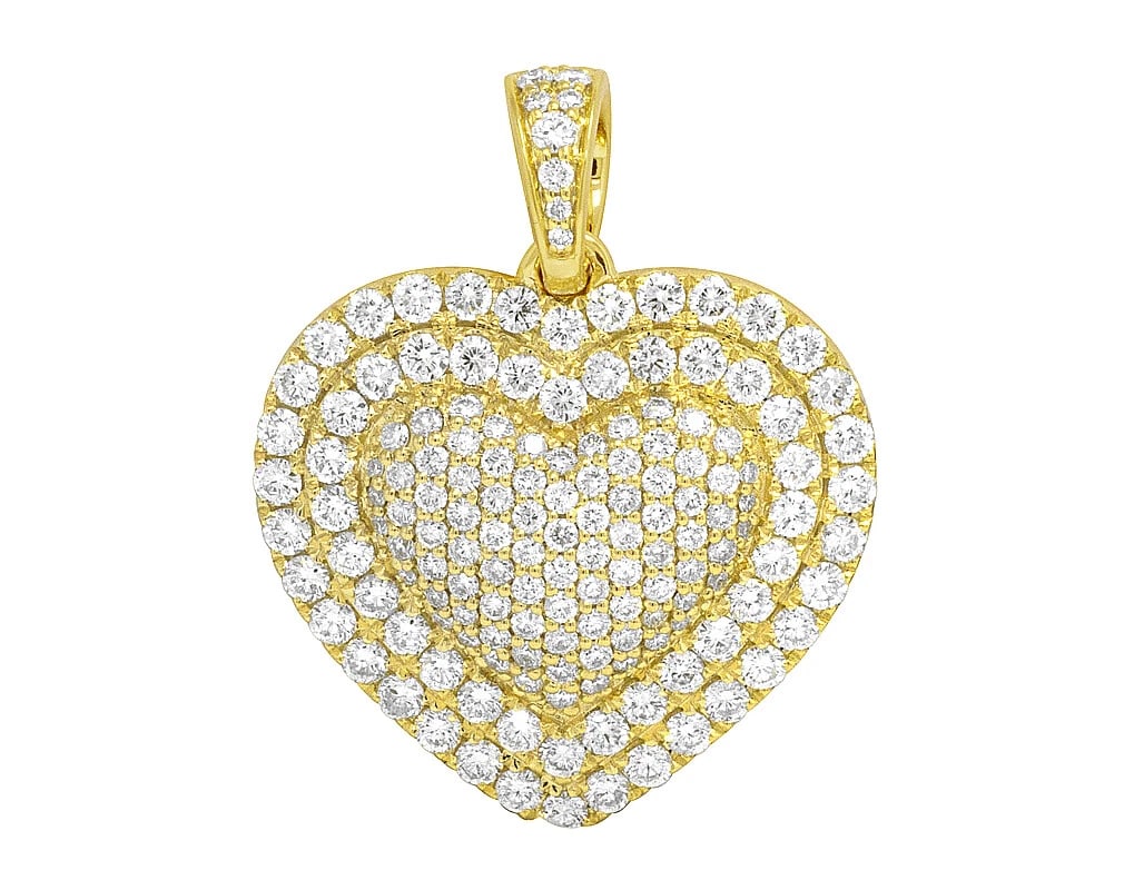 14K YELLOW GOLD PUFFED HEART TWO-ROW BORDER PENDANT CHARM (1 of 3)