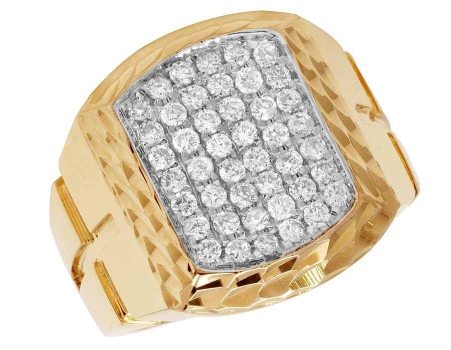 MENS 10K YELLOW GOLD SQUARE PAVE DIAMONDRING (1 of 5)