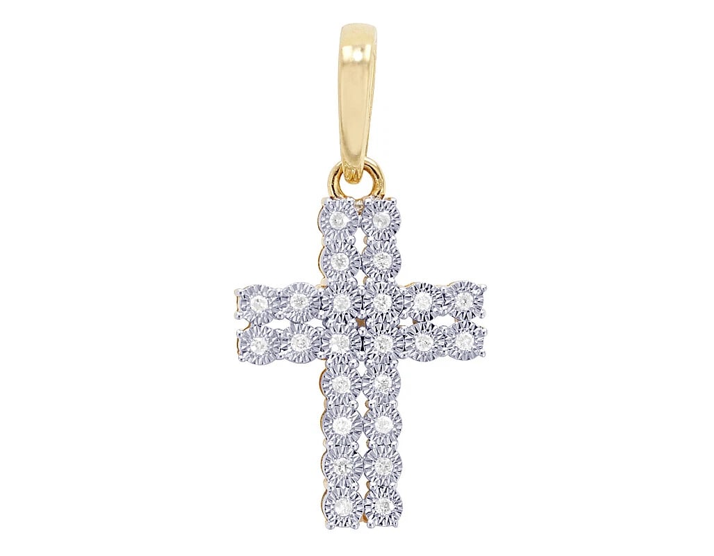 ILLUSION-SET REAL DIAMOND CROSS PENDANT 10K YELLOW GOLD (1 of 2)