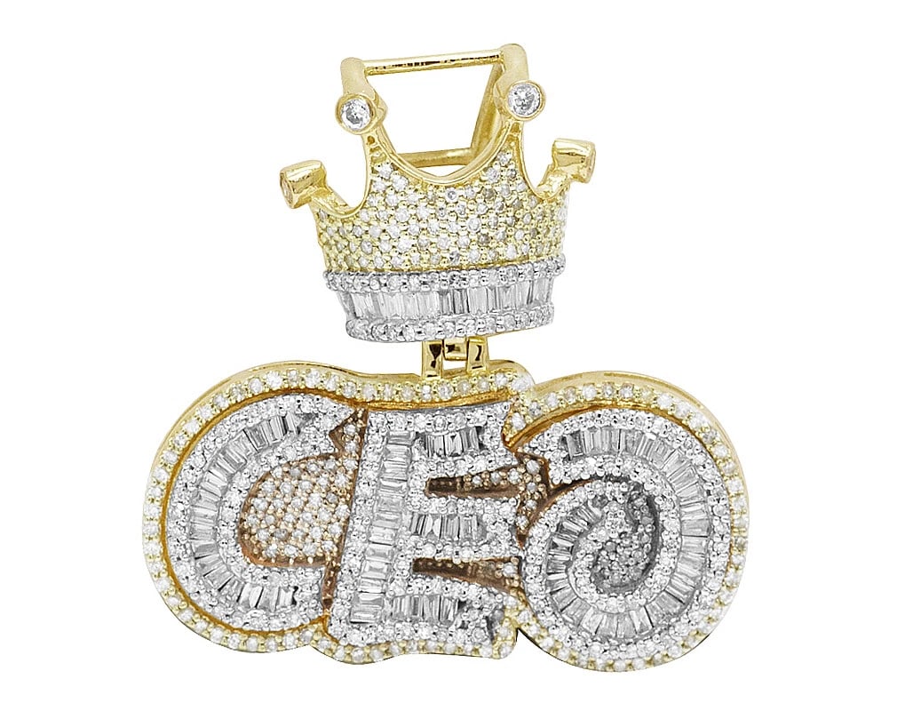 10K TRI TONE CEO CROWN REAL DIAMOND PENDANT: 10k Tri Tone CEO Crown Real Diamond Pendant Brand: None Type: Pendant Material: 10k Multi-Tone Gold Main Stone/Creation Natural Color: Multi-Tone Size: Dimension 1" Accessories: None Acces