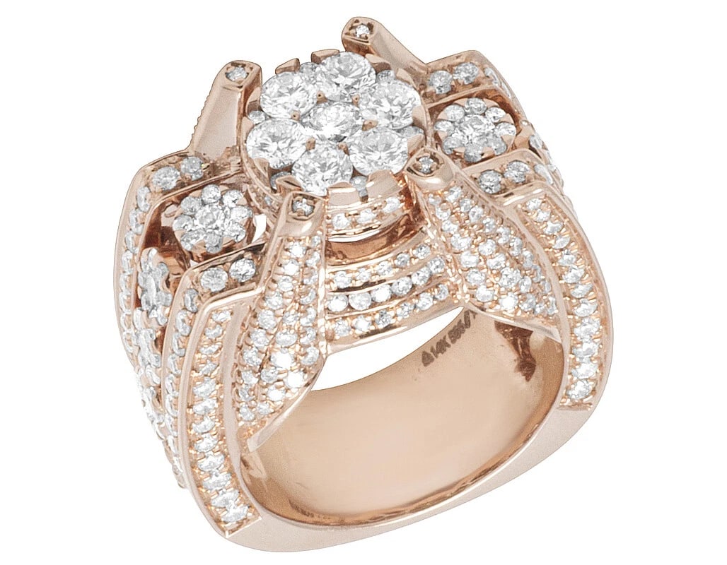 MENS 14K ROSE GOLD 3D REAL DIAMOND RING (1 of 5)