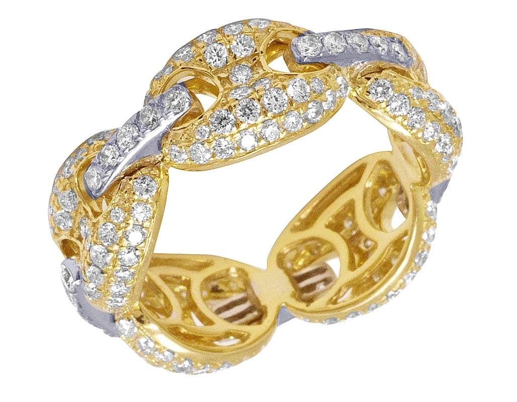 MEN'S REAL DIAMOND BAND RING 14K TWO TONE GOLD (1 of 4)