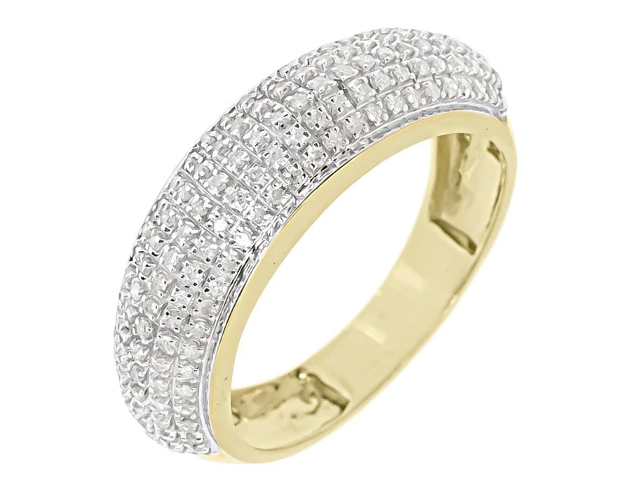 PAVE REAL DIAMOND DOME WEDDING BAND 10K YELLOW GOLD: Pave Real Diamond Dome Wedding Band 10K Yellow Gold Brand: None Type: Ring Material: 10K Yellow Gold Main Stone/Creation Natural Color: Yellow Gold Size: 10 US Accessories: None Accessorie
