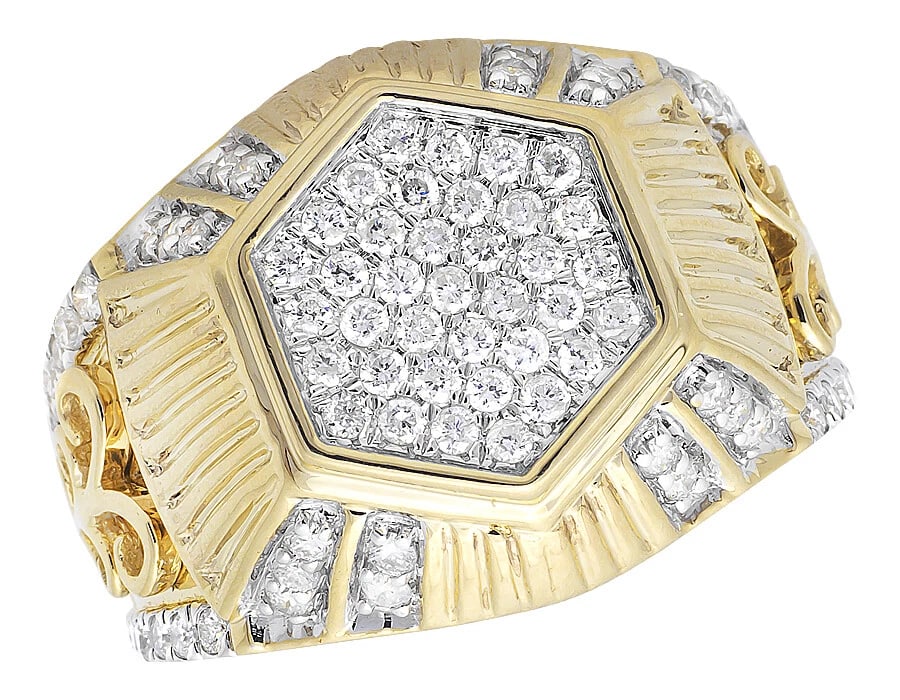10K YELLOW GOLD HEXAGON ROUND CLEAR DIAMOND RING: 10k Yellow Gold Hexagon Round Clear Diamond Ring Brand: None Type: Ring Material: 10k Yellow Gold Main Stone/Creation Natural Color: Yellow Size: 10 US Accessories: None Accessories Notice