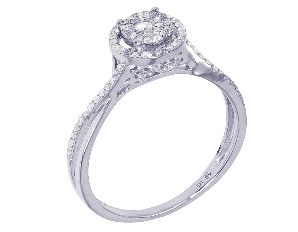 WOMENS ROUND CLUSTER HALO DIAMOND RING 14K WHITE GOLD (1 of 5)