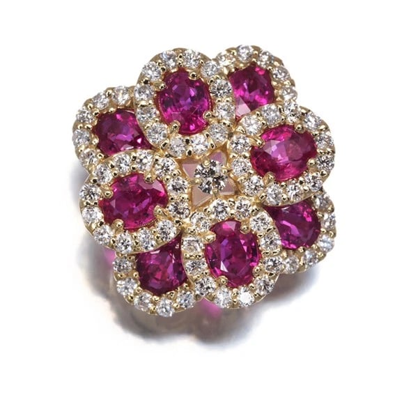 RUBY DIAMOND FLOWER PENDANT 18K 750 YELLOW GOLD (1 of 3)