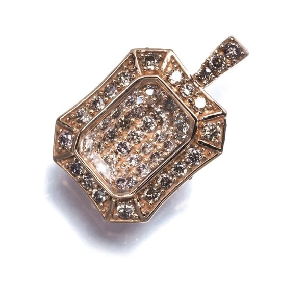 PENDANT BROWN DIAMOND QUARTZ PAVED: Pendant Brown Diamond Quartz Paved Brand: Unbranded Type: Pendant Material: 18K / 750 / Rose Gold Main Stone/Creation Natural Color: Rose Gold Size: Design size: 19.6 x 12.4mm Bail inner diameter:
