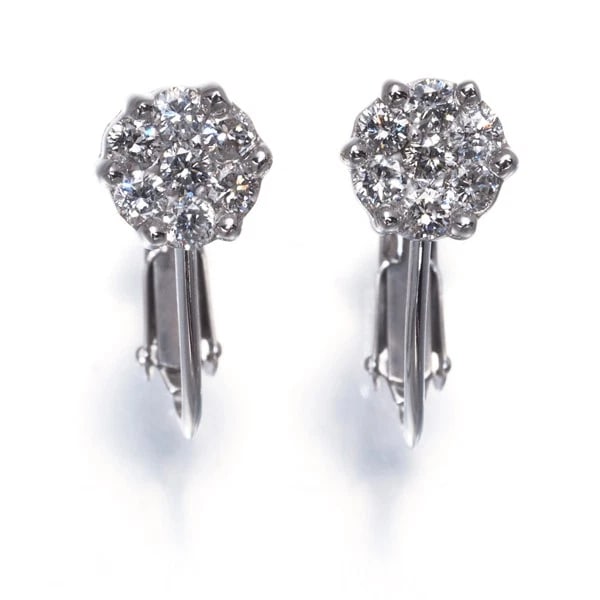 DIAMOND PAVED EARRINGS 14K 585 WHITE GOLD (1 of 3)