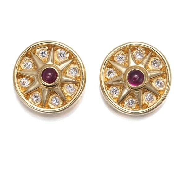 CELINE EARRINGS RUBY DIAMOND 18K 750 YELLOW GOLD (1 of 3)