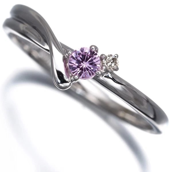 RING PINK SAPPHIRE DIAMOND 18K 750 WHITE GOLD (1 of 3)