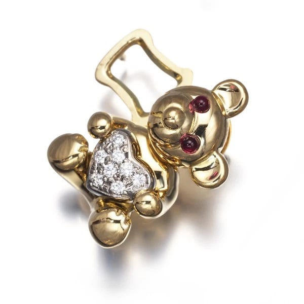WALTHAM BROOCH DIAMOND RUBY SWING BEAR - 3