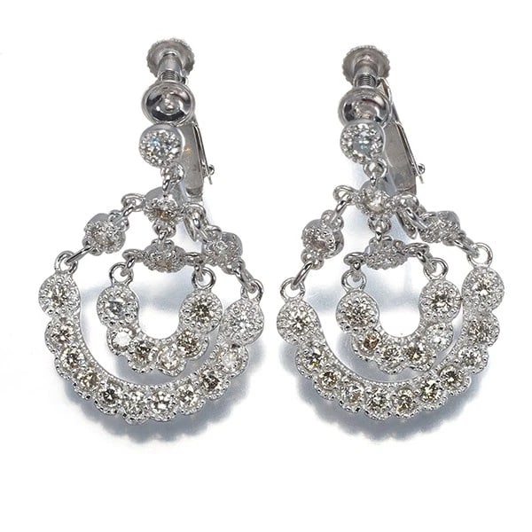 DIAMOND MILGRAIN DROP EARRINGS 14K 585 WHITE GOLD (1 of 3)