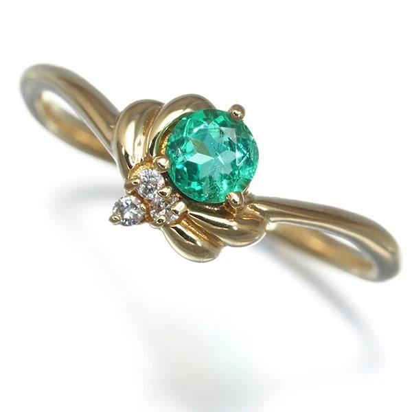 EMERALD DIAMOND RING 18K 750 YELLOW GOLD (1 of 3)