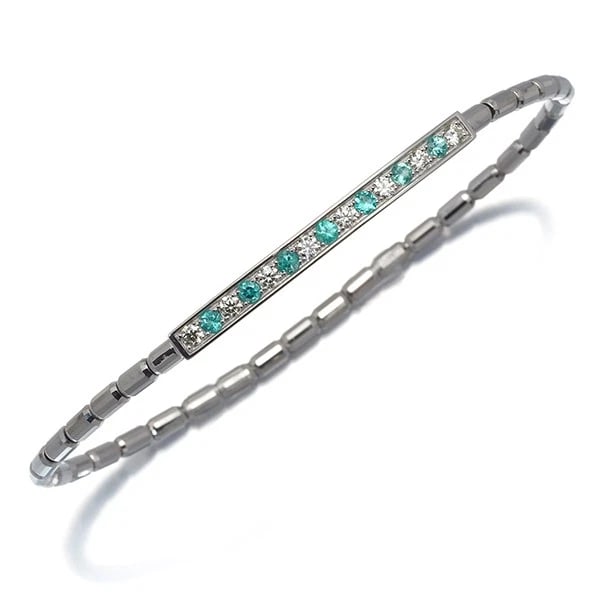 PARAIBA TOURMALINE DIAMOND ONE SIZE FITS ALL BRACELET: Paraiba Tourmaline Diamond One Size Fits All Bracelet Brand: Unbranded Type: Bracelet Material: 950 / 850 / Platinum Main Stone/Creation Natural Color: Platinum Size: Inner circumference: 16 -