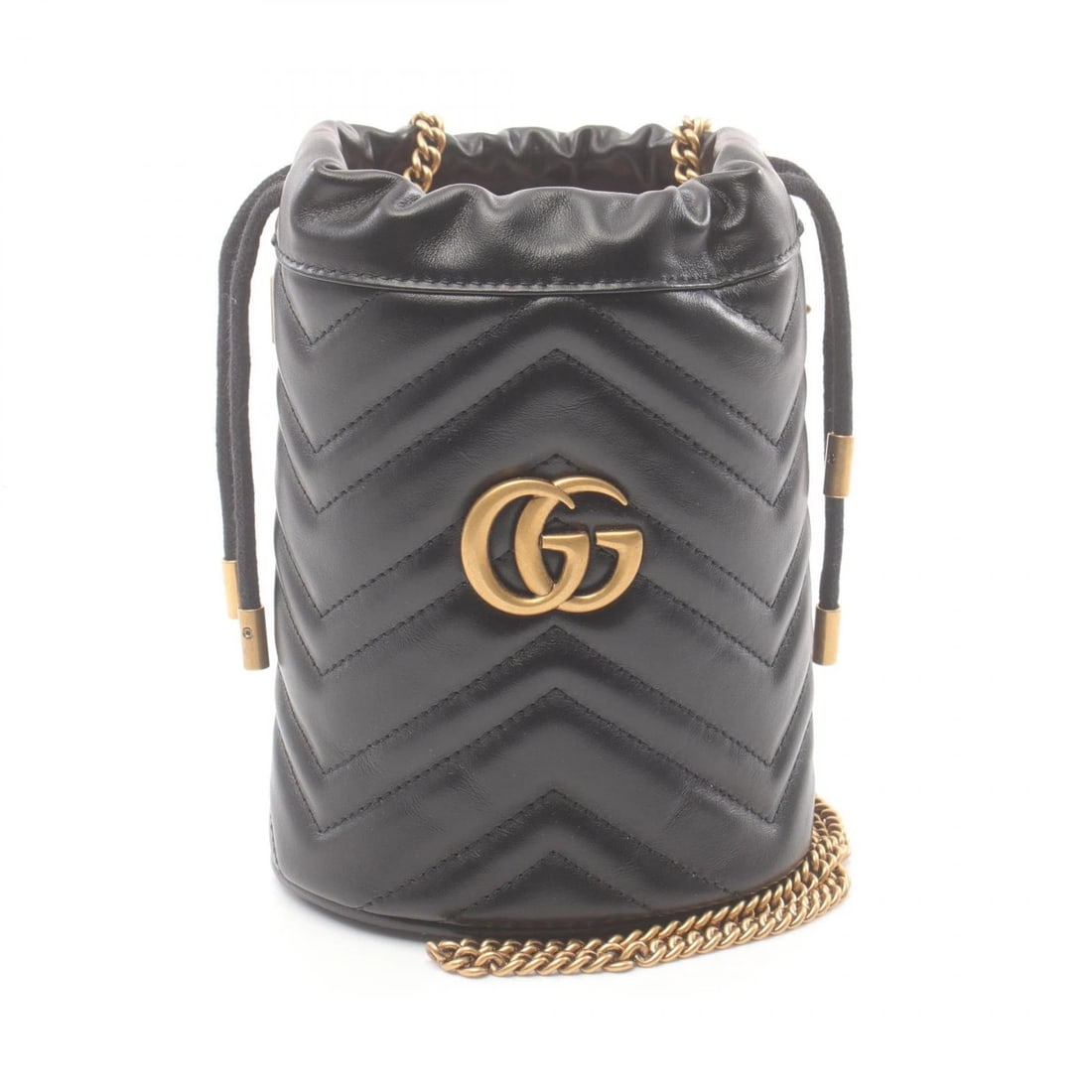 GUCCI GG MARMONT MINI BUCKET CHAIN SHOULDER BAG: GUCCI GG Marmont mini bucket Chain Shoulder Bag Brand: GUCCI Type: Shoulder Bag Material: Exterior Material leather Color: Exterior Color Black Size: H:17.5cm x W:13cm x D:11cm (H:6.9" x W:5.1" x