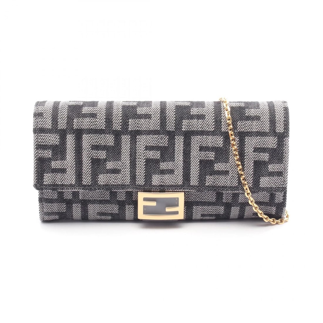 FENDI BAGUETTE WALLET ON CHAIN FF JACQUARD SHOULDER BAG: FENDI Baguette Wallet on Chain FF Jacquard Shoulder Bag Brand: FENDI Type: Shoulder Bag Material: Exterior Material denim Color: Exterior Color Navy Size: H:9.5cm x W:19cm x D:2cm (H:3.7" x W:7.5"