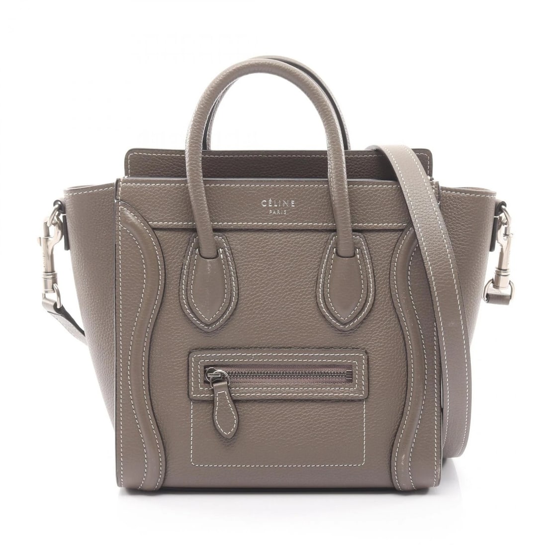 CELINE LUGGAGE NANO SHOPPER SHOULDER CROSSBODY HANDBAG: CELINE Luggage Nano Shopper shoulder crossbody Handbag Brand: CELINE Type: Handbag Material: Exterior Material leather Color: Exterior Color Gray??ish colors Size: (H:7.9" x W:7.9" x D:3.5")