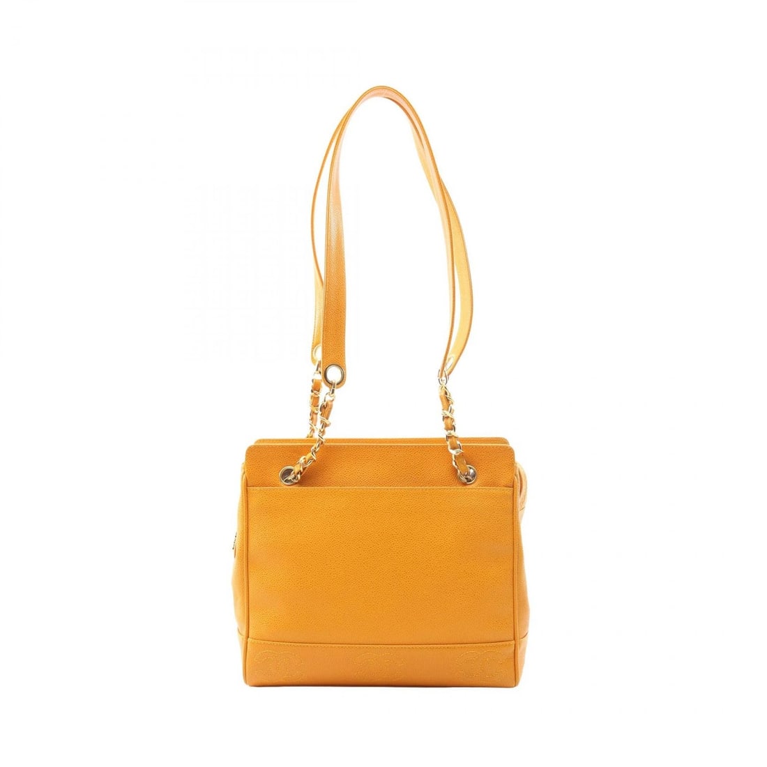 CHANEL TRIPLE COCO MARK TOTE SHOULDER BAG: CHANEL Triple COCO Mark Tote shoulder Bag Brand: CHANEL Type: Tote Bag Material: Exterior Material Grained Calfskin leather Color: Exterior Color Orange Size: H:25cm x W:27cm x D:9cm (H:9.8" x W:1