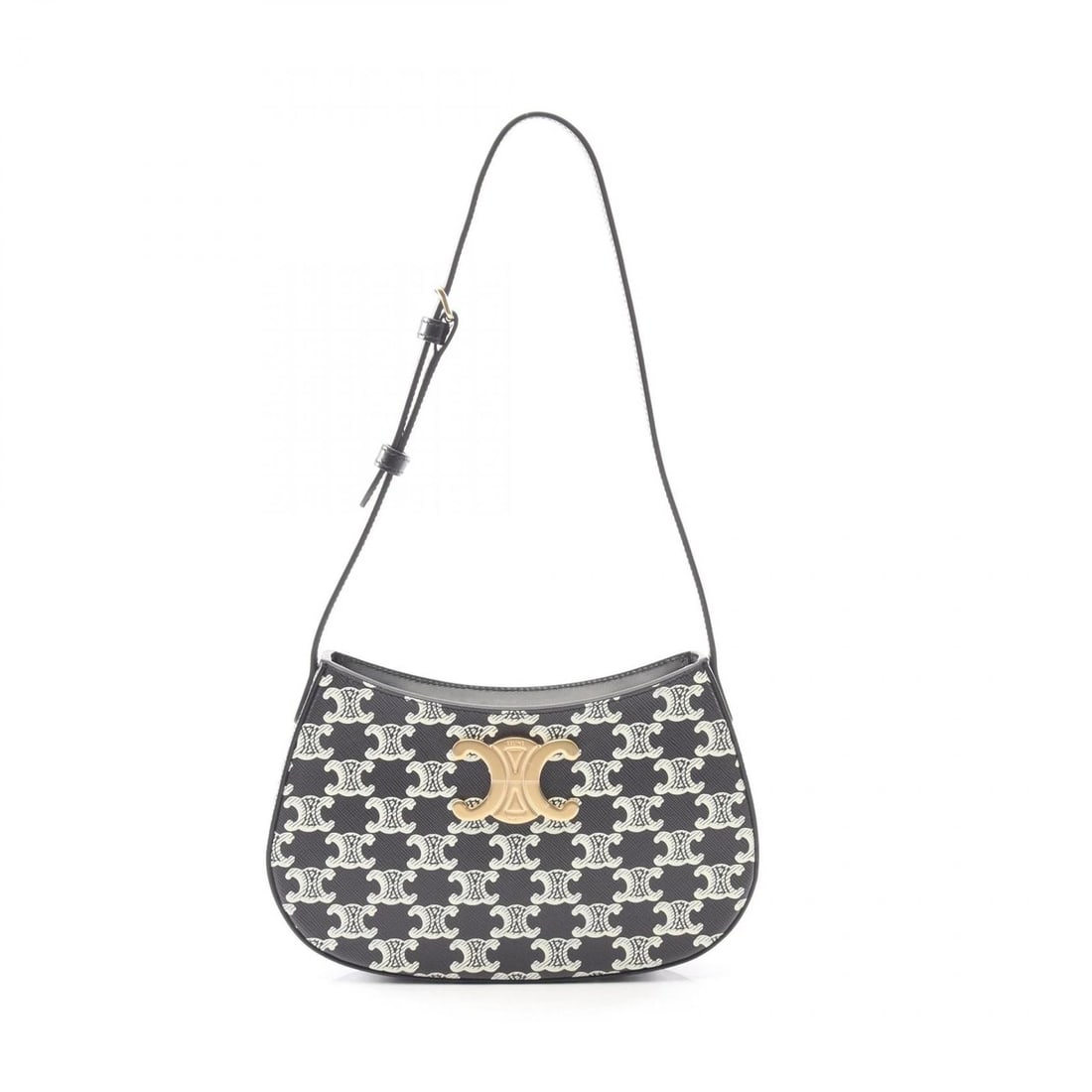 CELINE MEDIUM TILLY TRIOMPHE SHOULDER BAG: CELINE MEDIUM TILLY Triomphe Shoulder Bag Brand: CELINE Type: Shoulder Bag Material: Exterior Material PVC coated canvas Color: Exterior Color Black Size: H:13cm x W:22cm x D:4cm (H:5.1" x W:8.7"