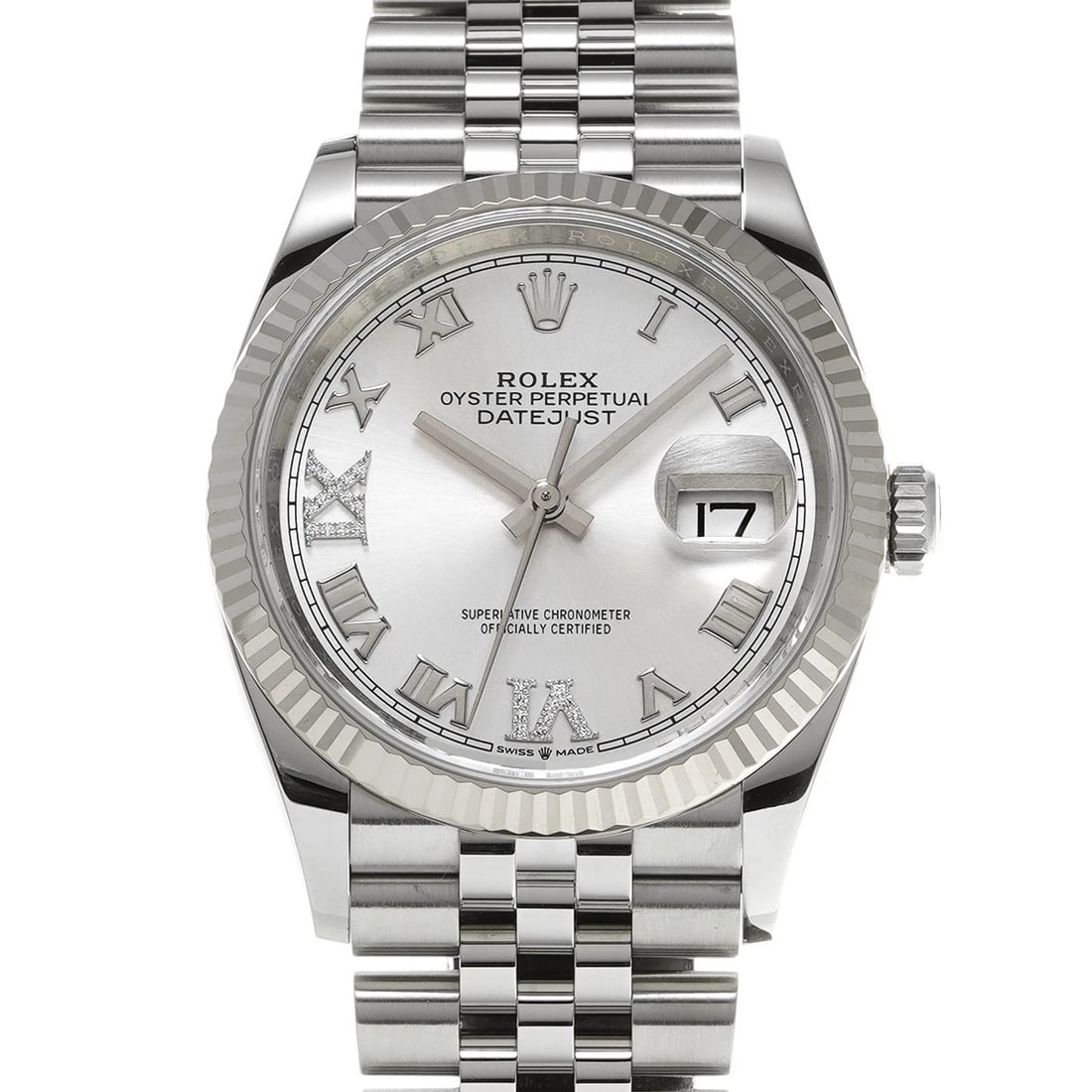ROLEX DATEJUST SILVER DIAMOND WATCH (1 of 4)