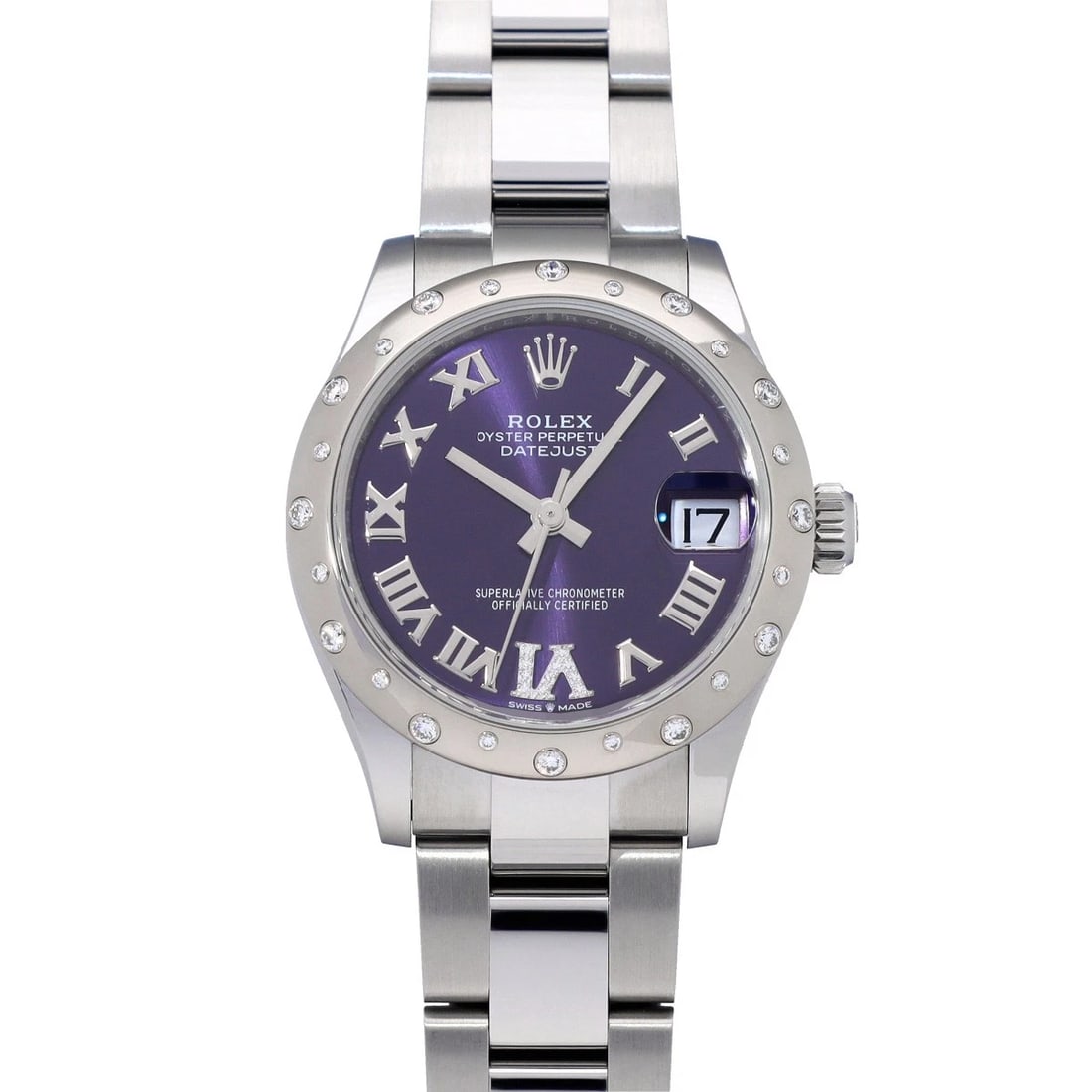 ROLEX DATEJUST AUBERZINE DIAMOND WATCH: ROLEX Datejust Auberzine diamond WATCH Brand: ROLEX Type: Wristwatch Material: Band Material NONE, Case Material Stainless steel Color: Dial Color Auberzine/diamond Size: ??Case? H/about 31mm W/ab